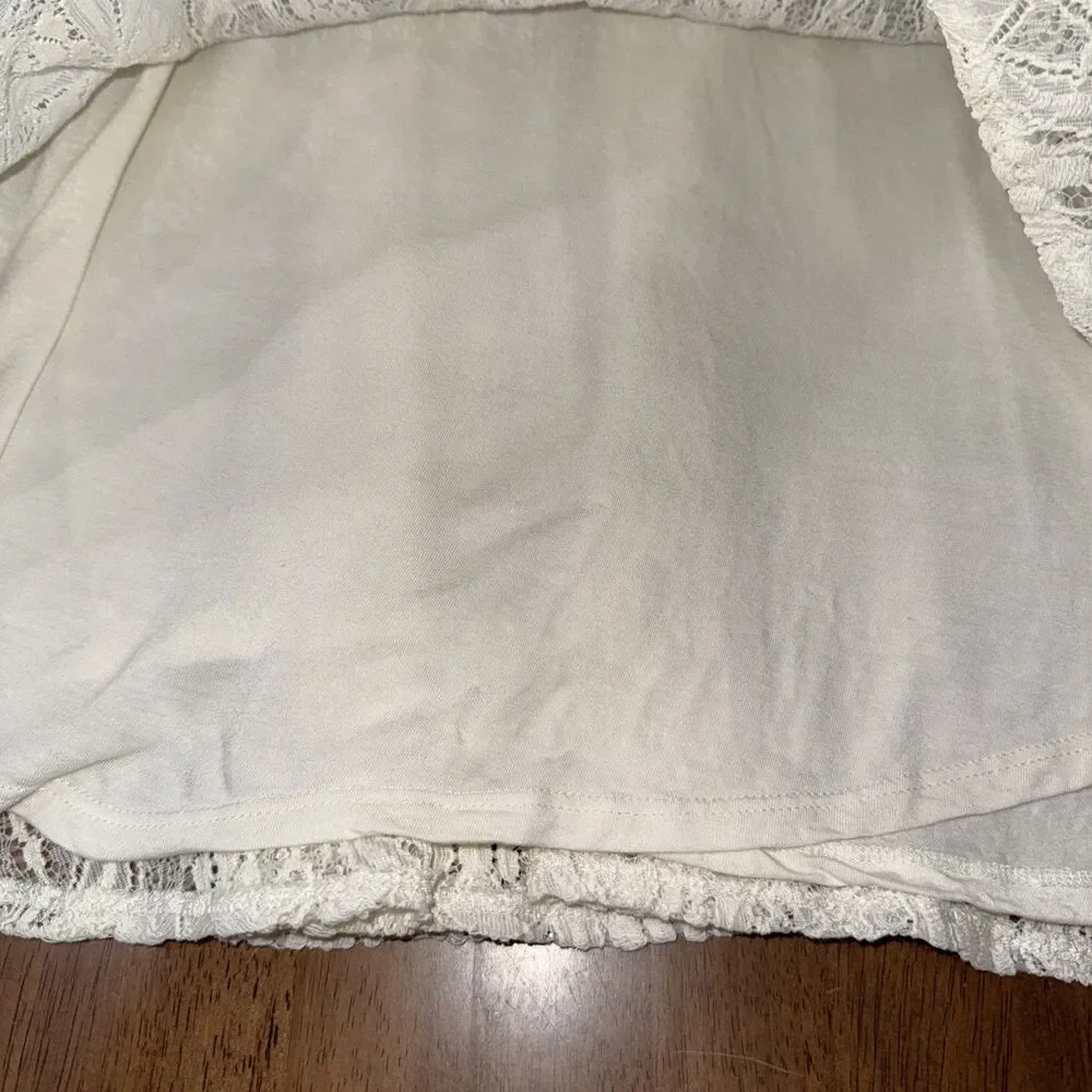Free People Cream Lace Mini Dress 3/4 Sleeve Fit & Flare Boho Wedding Guest M